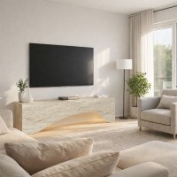 Έπιπλο τηλεόρασης Mara Megapap με LED χρώμα travertine 150x31,4x40εκ.
