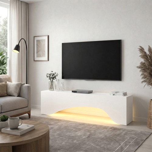 Έπιπλο τηλεόρασης Mara Megapap με LED χρώμα λευκό 150x31,4x40εκ.