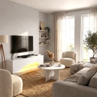 Έπιπλο τηλεόρασης Mara Megapap με LED χρώμα λευκό 150x31,4x40εκ.