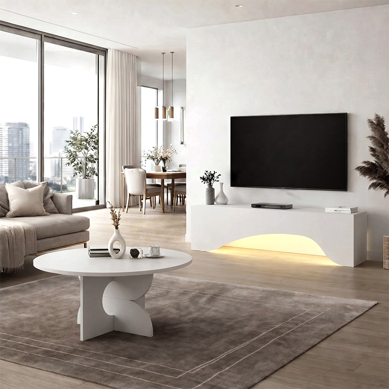 Έπιπλο τηλεόρασης Mara Megapap με LED χρώμα λευκό 150x31,4x40εκ.
