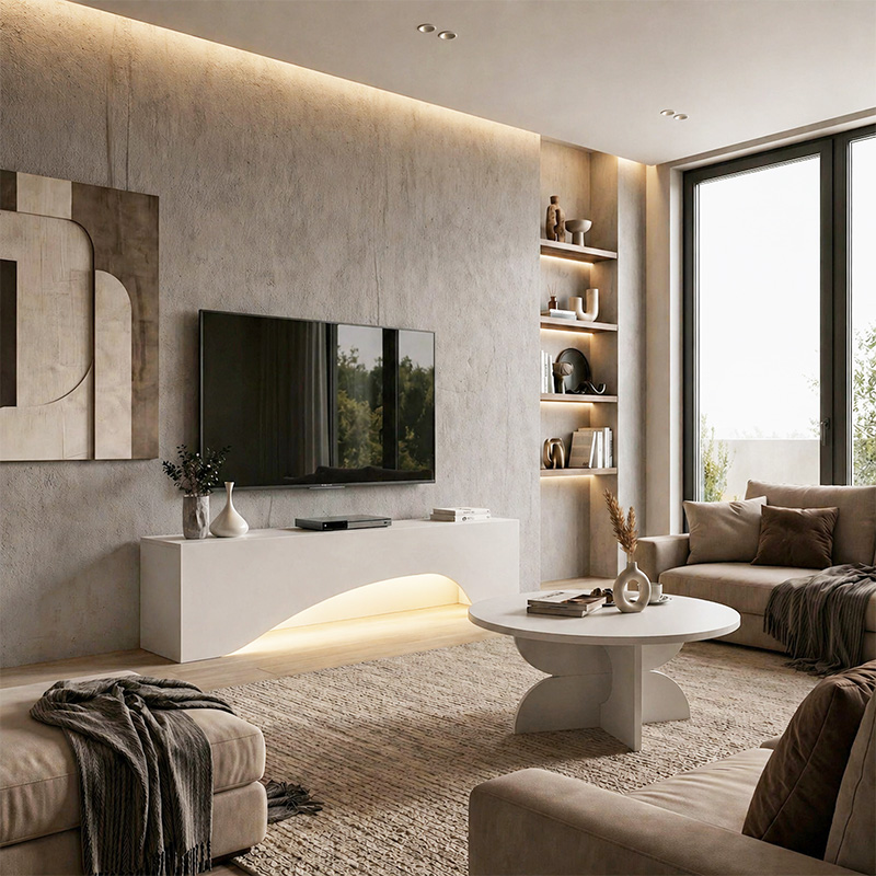 Έπιπλο τηλεόρασης Mara Megapap με LED χρώμα λευκό 150x31,4x40εκ.