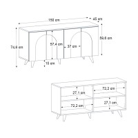 Μπουφές Bono Megapap χρώμα λευκό - sepet oak 150x45x74,6εκ.