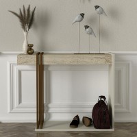 Κονσόλα Desca Megapap χρώμα travertine - sandstone - χρυσό 91,8x29,6x74,2εκ.