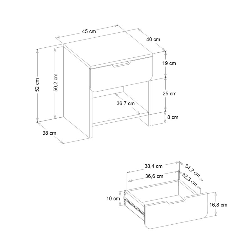 Κομοδίνο Mida Megapap χρώμα sepet oak 45x40x52εκ.