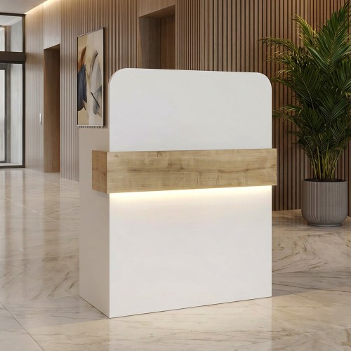 Γραφείο υποδοχής - reception Telmos Megapap με LED χρώμα λευκό - sapphire oak 90x43,6x119,2εκ.