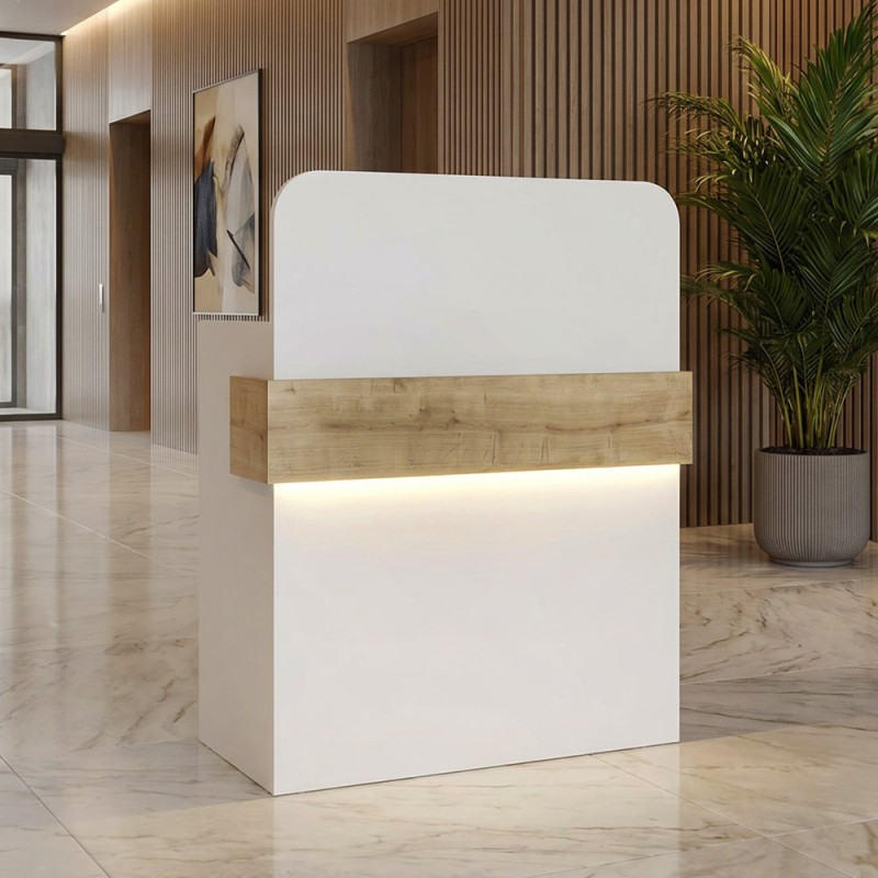 Γραφείο υποδοχής - reception Telmos Megapap με LED χρώμα λευκό - sapphire oak 90x43,6x119,2εκ.