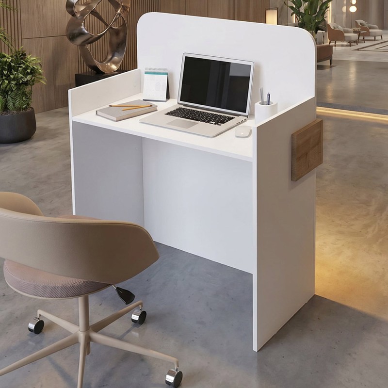Γραφείο υποδοχής - reception Telmos Megapap με LED χρώμα λευκό - sapphire oak 90x43,6x119,2εκ.