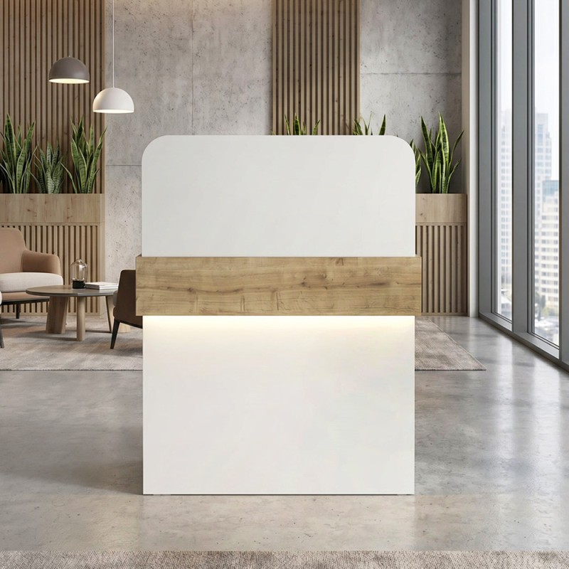 Γραφείο υποδοχής - reception Telmos Megapap με LED χρώμα λευκό - sapphire oak 90x43,6x119,2εκ.
