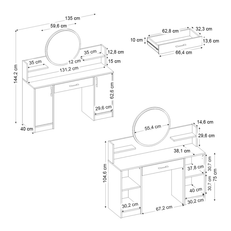 Τουαλέτα με καθρέπτη Talos Megapap χρώμα λευκό 135x40x144,2εκ.