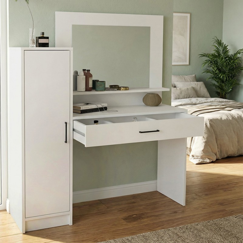 Τουαλέτα με καθρέπτη Kaunos Megapap χρώμα λευκό 123,8x40x148,2εκ.