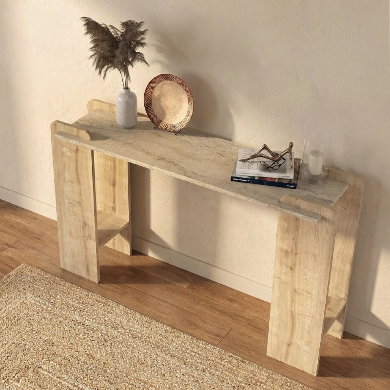 Κονσόλα Mendoza Megapap χρώμα sapphire oak - travertine 130,8x35x76,8εκ.