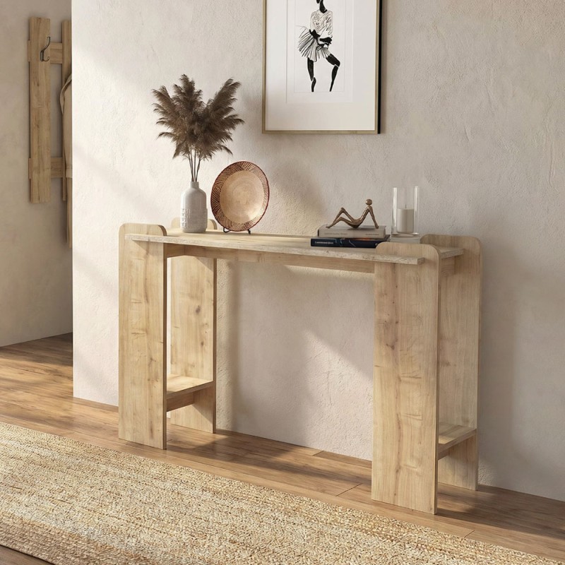 Κονσόλα Mendoza Megapap χρώμα sapphire oak - travertine 130,8x35x76,8εκ.