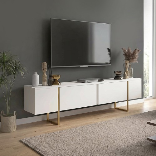 Έπιπλο τηλεόρασης Orontes Megapap χρώμα λευκό - χρυσό 180x29,6x50εκ.