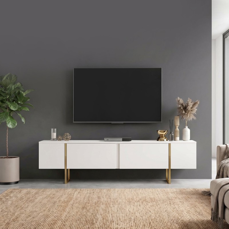 Έπιπλο τηλεόρασης Orontes Megapap χρώμα λευκό - χρυσό 180x29,6x50εκ.
