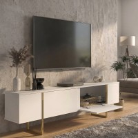 Έπιπλο τηλεόρασης Orontes Megapap χρώμα λευκό - χρυσό 180x29,6x50εκ.