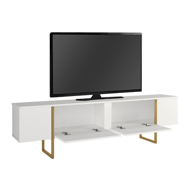 Έπιπλο τηλεόρασης Orontes Megapap χρώμα λευκό - χρυσό 180x29,6x50εκ.