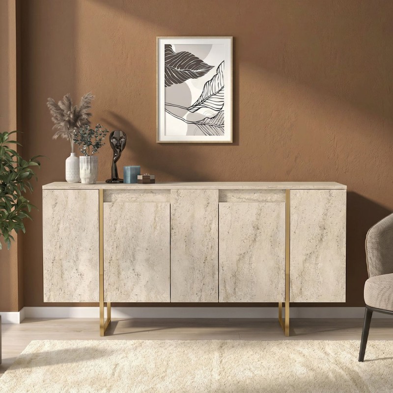 Μπουφές Orontes Megapap χρώμα travertine - χρυσό 160x35,2x80εκ.