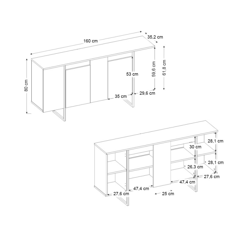 Μπουφές Orontes Megapap χρώμα λευκό - χρυσό 160x35,2x80εκ.