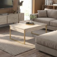Τραπεζάκι σαλονιού Orontes Megapap χρώμα travertine - χρυσό 90x59,6x40εκ.