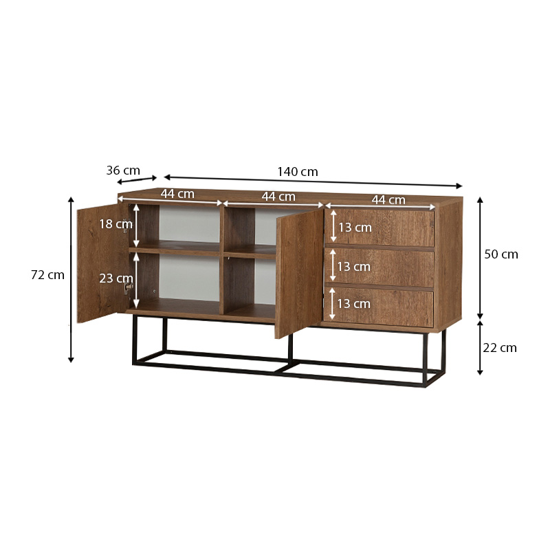 Μπουφές Amedeo Megapap χρώμα καρυδί 140x36x72εκ.