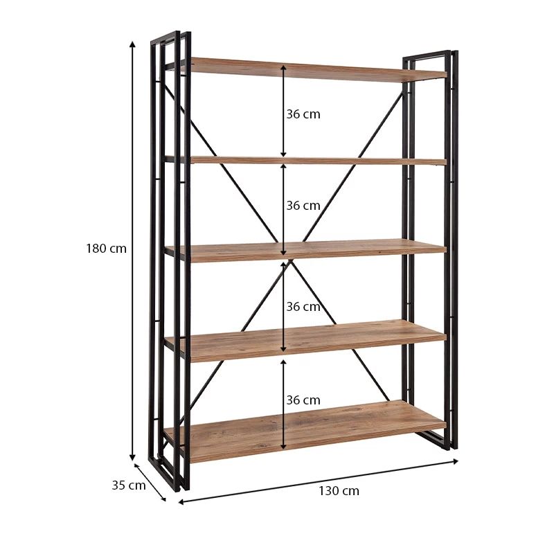 Βιβλιοθήκη Atlas Megapap χρώμα antlantic pine - μαύρο 130x35x180εκ.