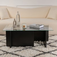 Τραπεζάκι σαλονιού Vetrino Megapap γυάλινο χρώμα black wood 105x65x40εκ.