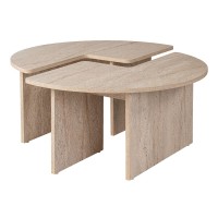 Τραπεζάκι σαλονιού σετ 2 τμχ Moira Megapap χρώμα travertine Ø90x41εκ.