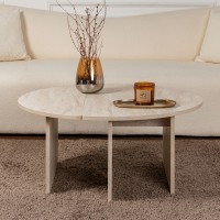 Τραπεζάκι σαλονιού σετ 2 τμχ Moira Megapap χρώμα travertine Ø90x41εκ.