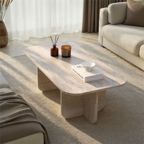 Τραπεζάκι σαλονιού Becaj Megapap χρώμα travertine 120x60x41,4εκ.