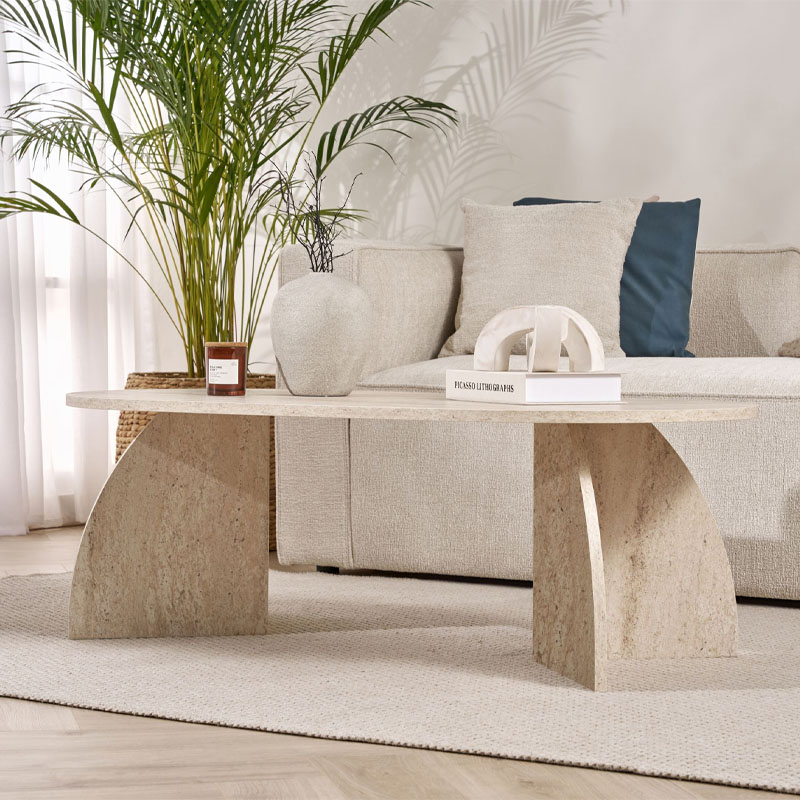 Τραπεζάκι σαλονιού Melina Megapap χρώμα travertine 120x60x40εκ.