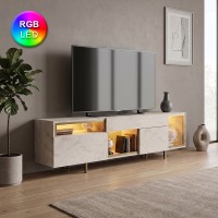 Έπιπλο τηλεόρασης Norm Megapap με Led Rgb χρώμα travertine - χρυσό 180x32x55εκ.