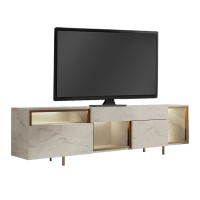 Έπιπλο τηλεόρασης Norm Megapap με Led Rgb χρώμα travertine - χρυσό 180x32x55εκ.