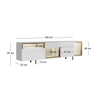 Έπιπλο τηλεόρασης Norm Megapap με Led Rgb χρώμα λευκό - χρυσό 180x32x55εκ.