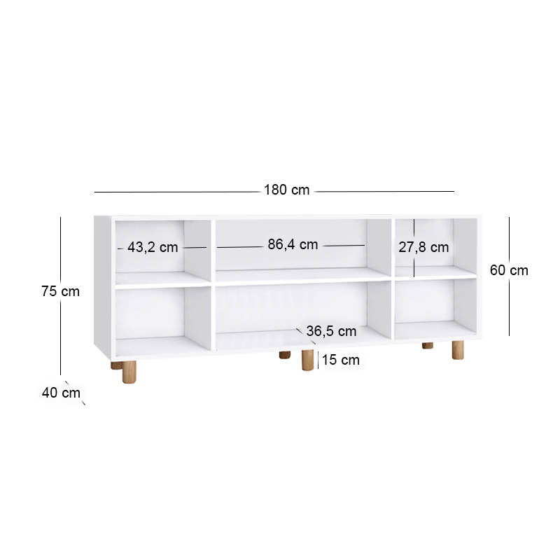 Μπουφές Bohemian Megapap χρώμα λευκό - φυσικό οξιάς 180x40x75εκ.