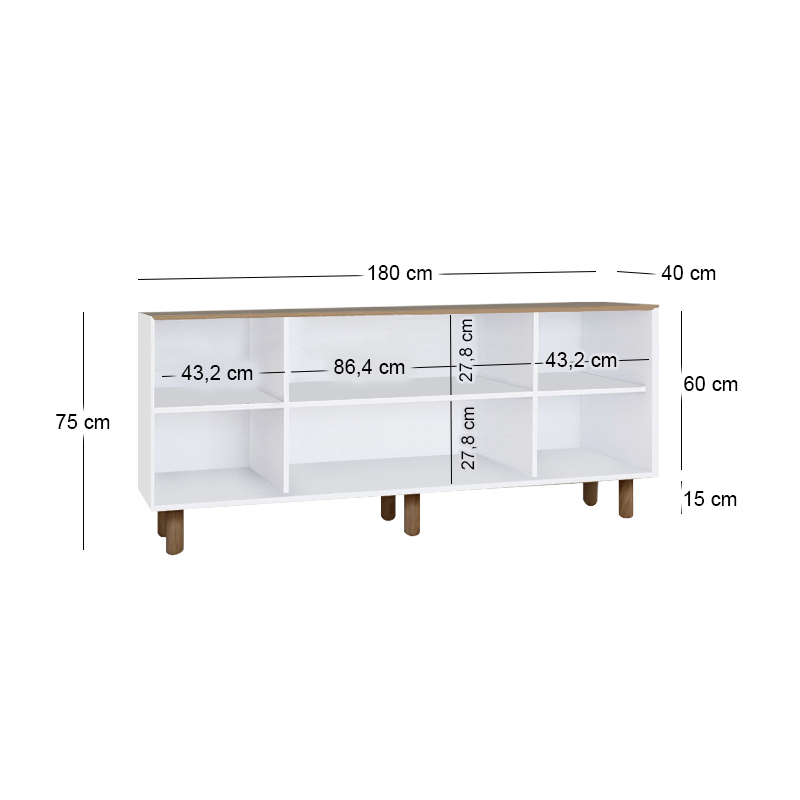 Μπουφές Bohemian Megapap χρώμα λευκό - φυσικό οξιάς 180x40x75εκ.