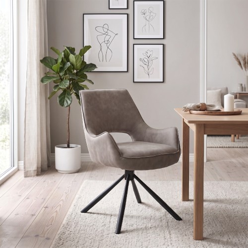 Πολυθρόνα τραπεζαρίας Alessia Megapap περιστρεφόμενη elephant grey ύφασμα - μεταλλικό μαύρο πόδι 58x66x85εκ.
