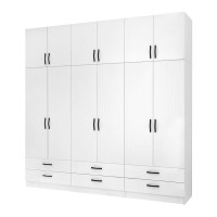 Ντουλάπα ρούχων Ricardo Megapap εξάφυλλη με πατάρι και συρτάρια χρώμα λευκό 240x51,8x240εκ.