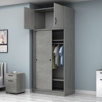 Ντουλάπα ρούχων Regio Megapap δίφυλλη συρόμενη με πατάρι χρώμα γκρι σκυροδέματος 100x60x240εκ.