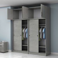 Ντουλάπα ρούχων Regio Megapap τετράφυλλη συρόμενη με πατάρι χρώμα γκρι σκυροδέματος 200x60x240εκ.