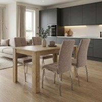 Σετ τραπεζαρία 5τμχ Darlen - Alma Megapap χρώμα sapphire oak - μπεζ 125x72x74εκ.