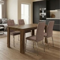 Σετ τραπεζαρία 5τμχ Darlen - Alma Megapap χρώμα καρυδί - μπεζ 125x72x74εκ.