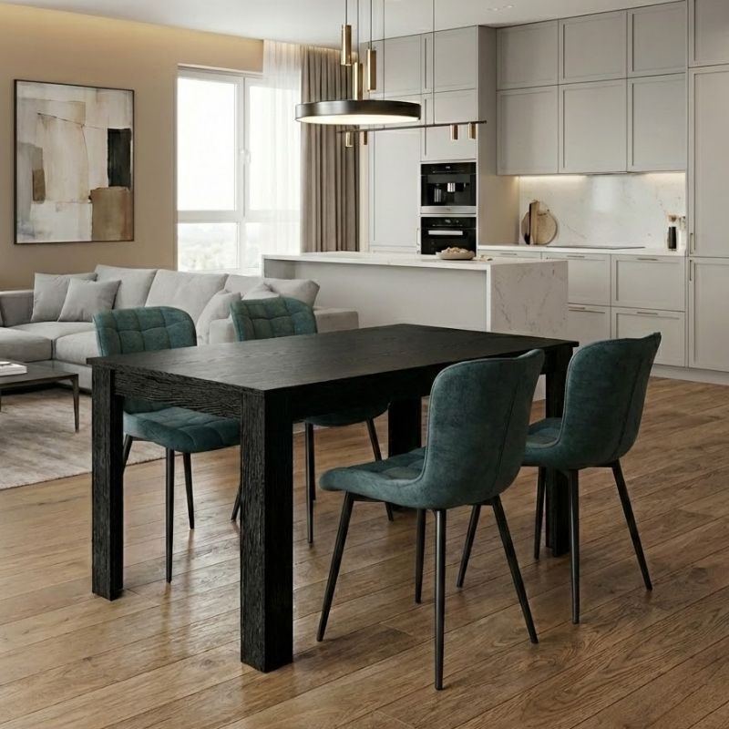 Σετ τραπεζαρία 5τμχ Darlen - Chiara Megapap χρώμα sencron black - πράσινο 125x72x74εκ.