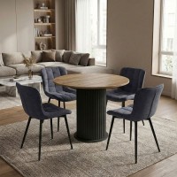 Σετ τραπεζαρία 5τμχ Bohema - Chiara Megapap χρώμα μαύρο/sepet oak - ανθρακί Ø90x77,7εκ.