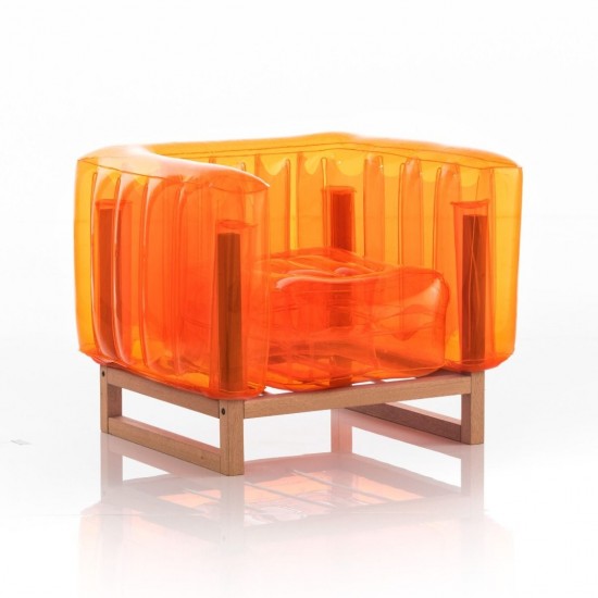 Πολυθρόνα YOMI EKO Οικολογικό TPU και ξύλινος σκελετός Πορτοκαλί Φυσικό 83x76.5x69.5cm