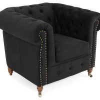 Chesterfield Deluxe Πολυθρόνα Βελούδο Μαύρο CHES100 94x86x80cm