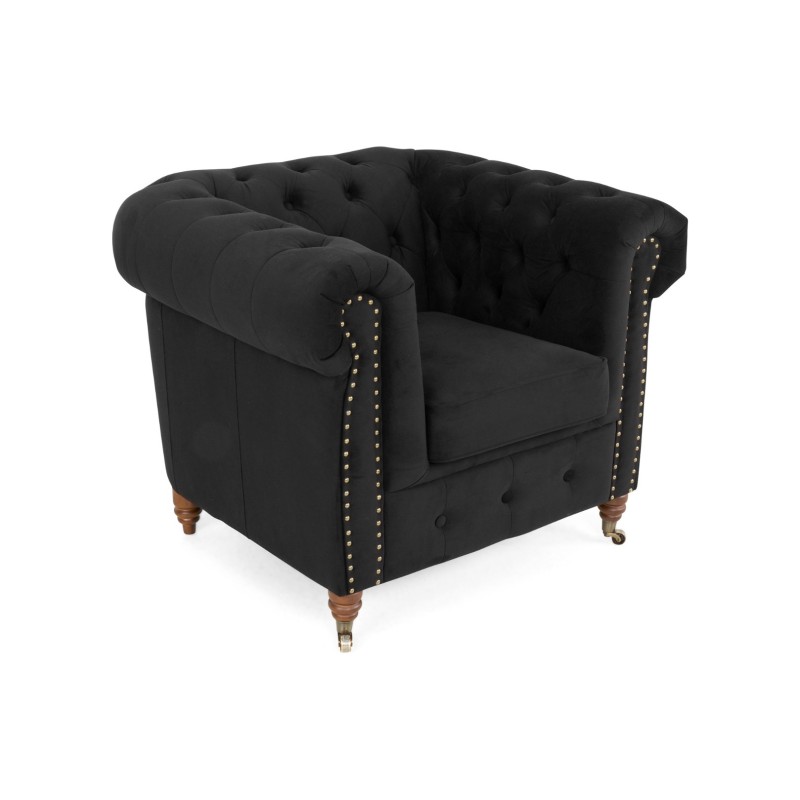 Chesterfield Deluxe Πολυθρόνα Βελούδο Μαύρο CHES100 94x86x80cm