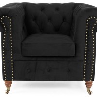 Chesterfield Deluxe Πολυθρόνα Βελούδο Μαύρο CHES100 94x86x80cm