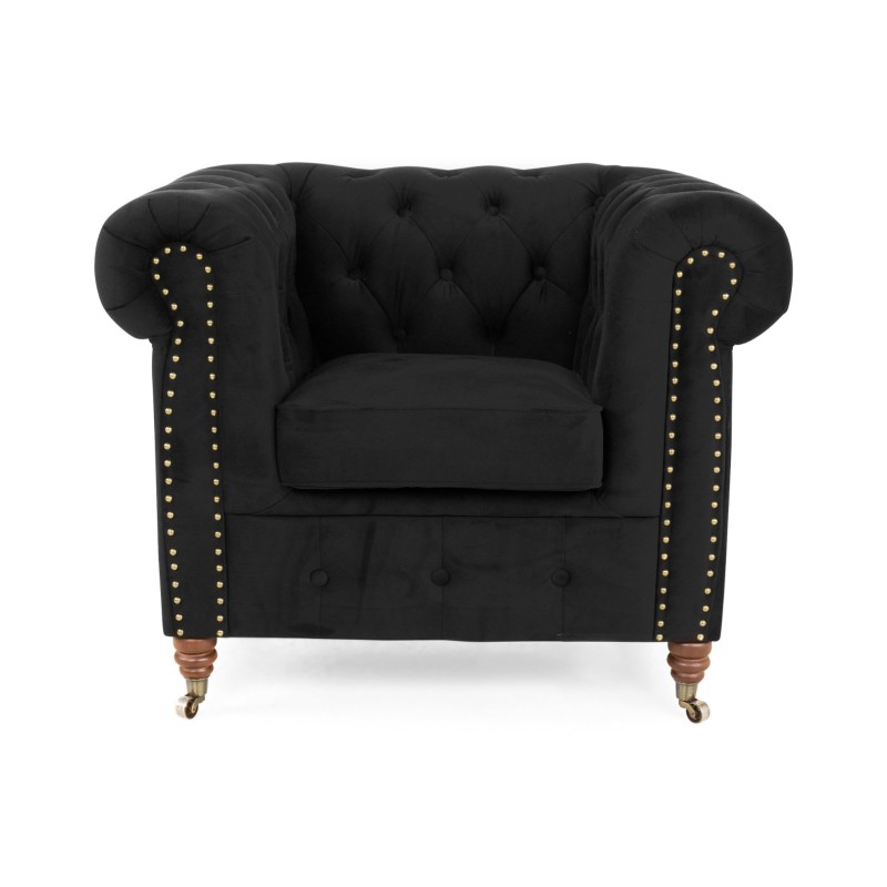 Chesterfield Deluxe Πολυθρόνα Βελούδο Μαύρο CHES100 94x86x80cm