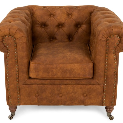 Chesterfield Deluxe Πολυθρόνα Υφασμα Καφέ-Κονιάκ CHES109 94x86x80cm