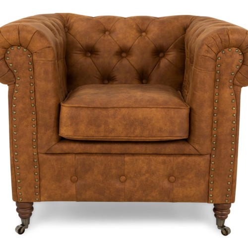 Chesterfield Deluxe Πολυθρόνα Υφασμα Καφέ-Κονιάκ CHES109 94x86x80cm
